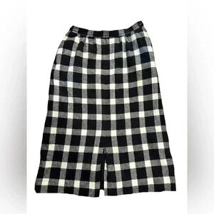 VINTAGE MISS PENDLETON WOOL BLACK & WHITE BUFFALO PLAID PENCIL SKIRT USA MADE